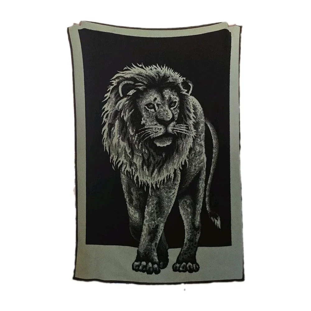 Vintage 1980s San Marcos Reversible Large Blanket Lion Brown Soft Warm
